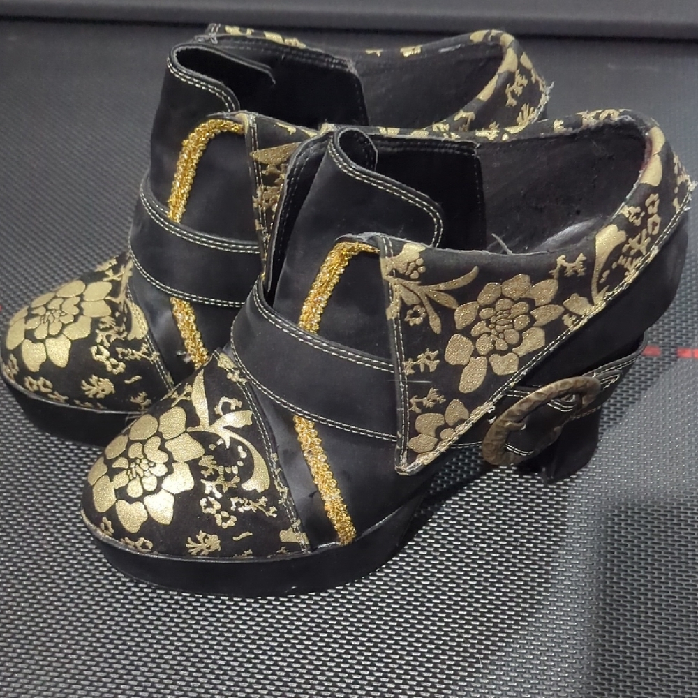 Funtasma Black and Gold Floral Heeled Boots